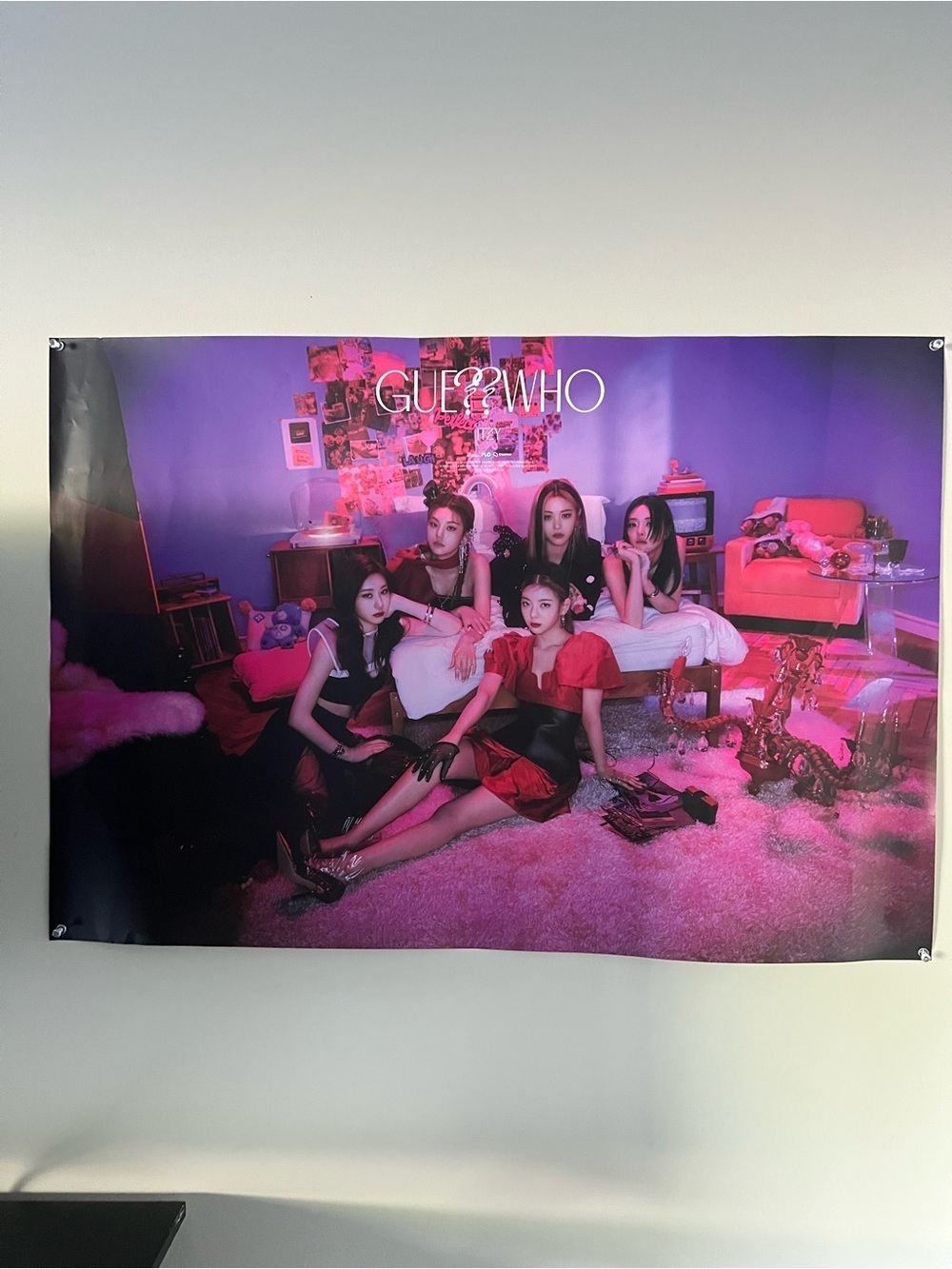 ITZY Guess Who K-Pop Wall Banner Poster Purple Pink Room Decor 30 x 21